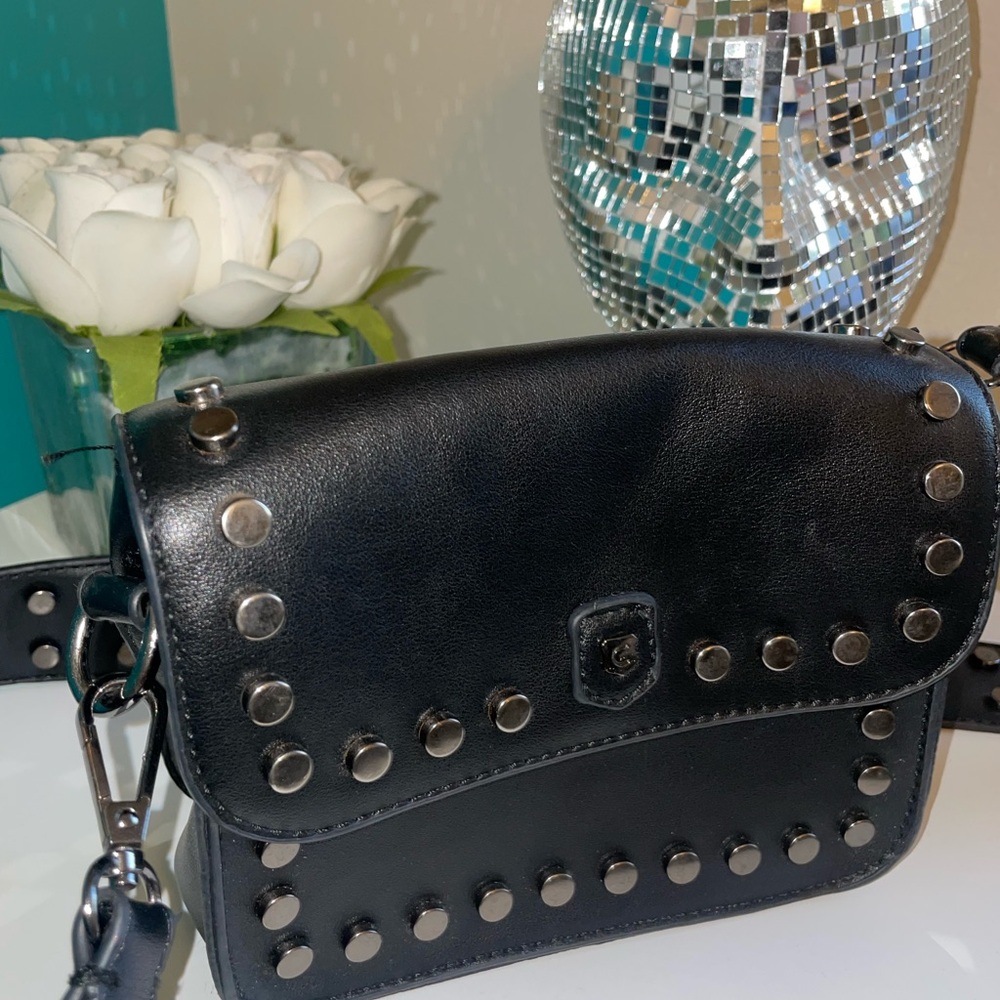 Black Studded Leather Crossbody Bag